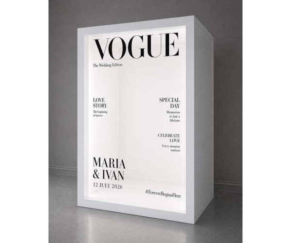 Светеща Vogue кутия – фотозона под наем Светеща Vogue кутия – фотозона под наем